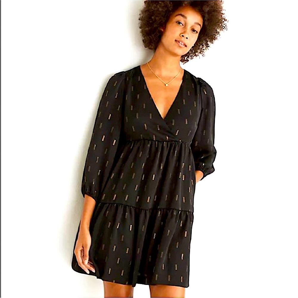 Madewell Metallic Jacquard Faux Wrap Tiered Mini Dress XXL
